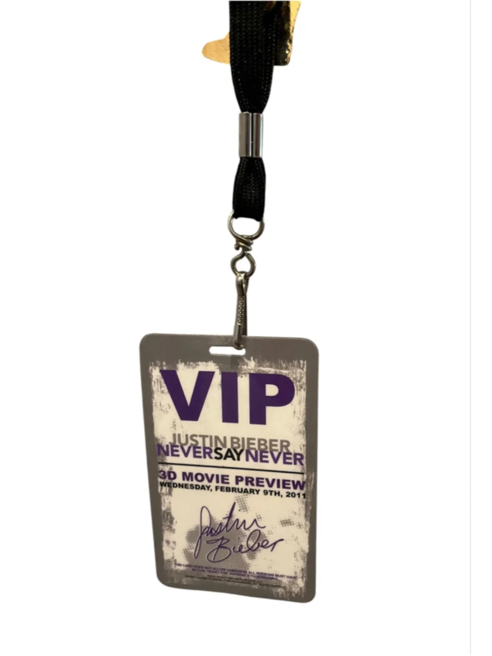 Authentic Justin Bieber Never Say Never Laminate Lanyard + Glow Stick Concert
